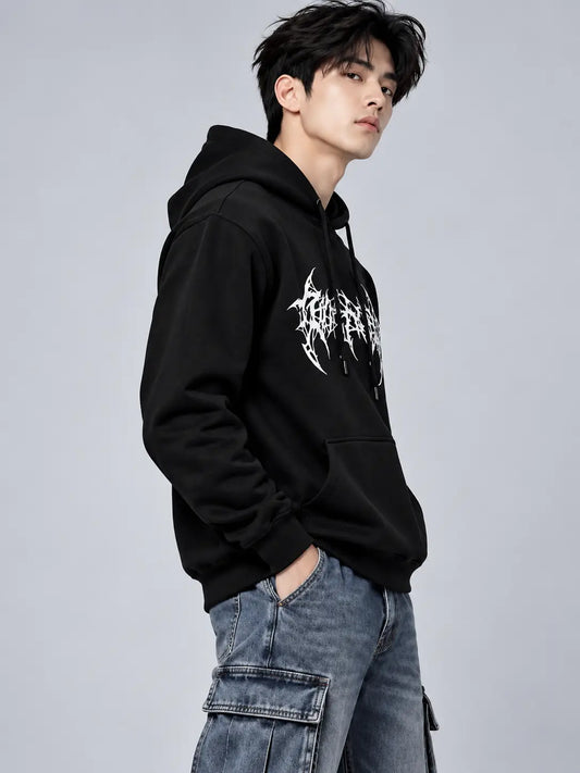 Oversized Black Hoodie (Printed)