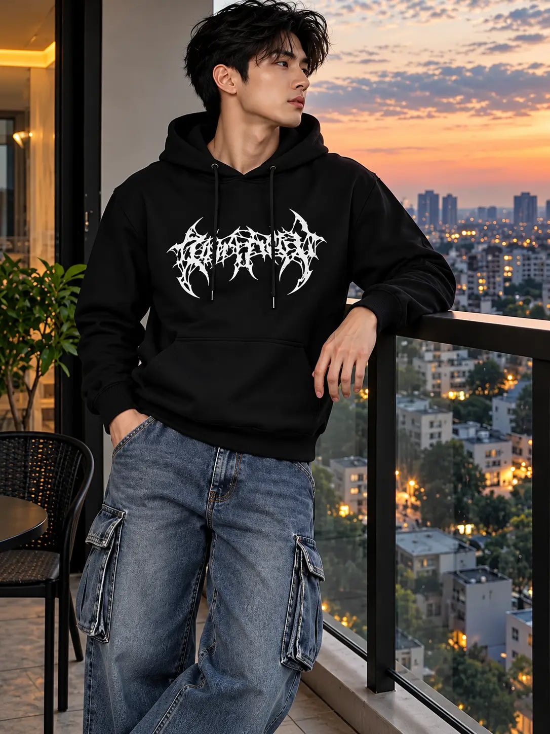 Oversized Black Hoodie (Printed)