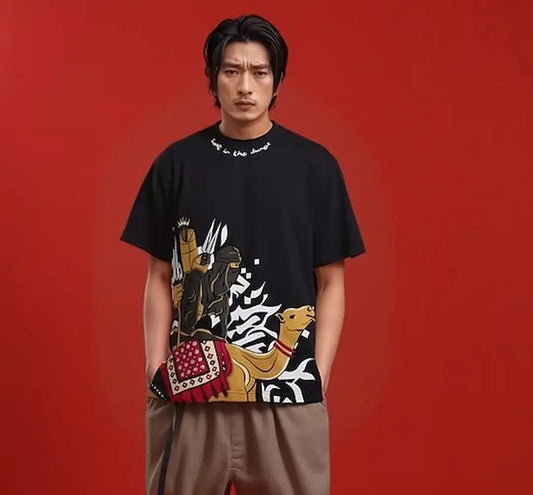 BLACK DESIGN COTTON T-SHIRT