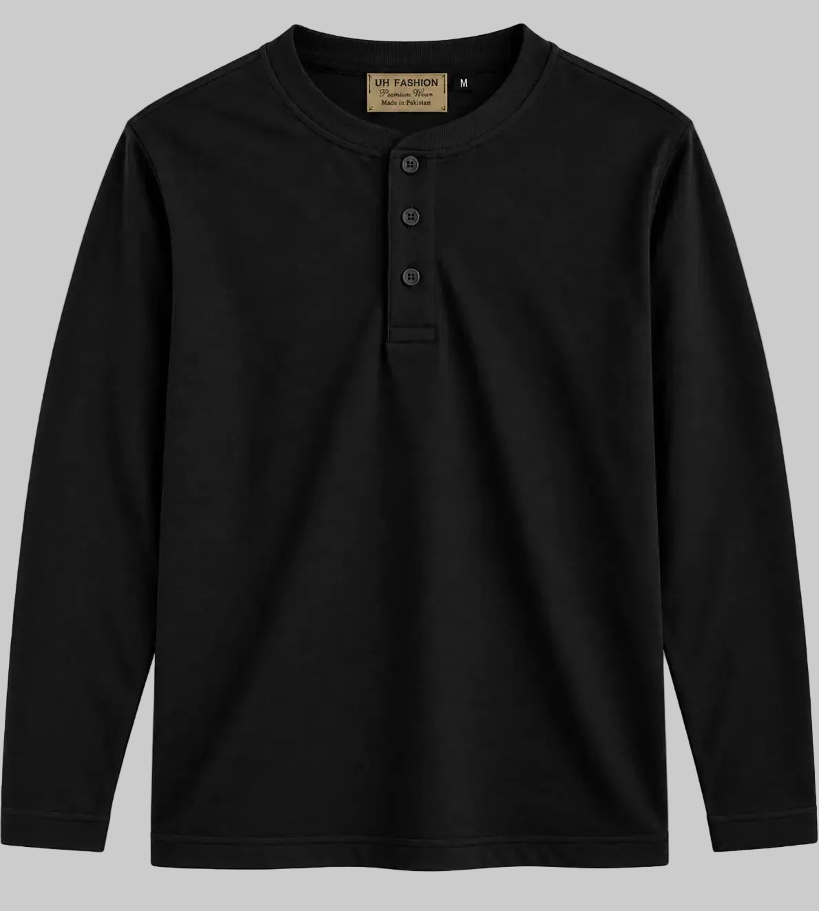 UH Fashion Black 3 Button Long Sleeve Henley Shirt