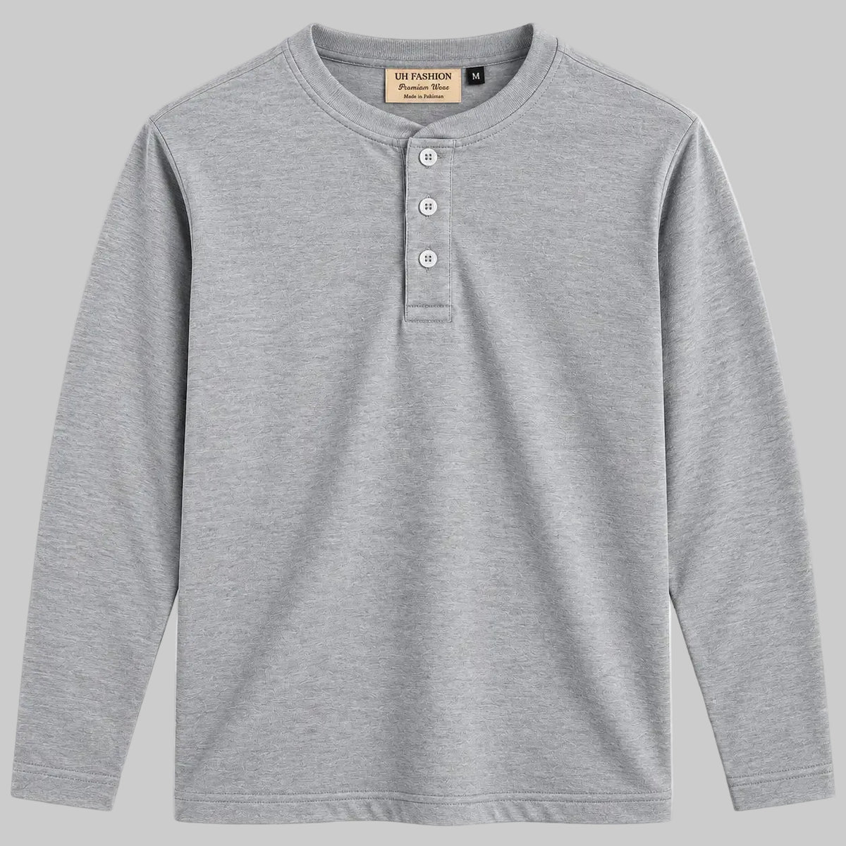UH Fashion Heather Grey Henley Shirt Front View