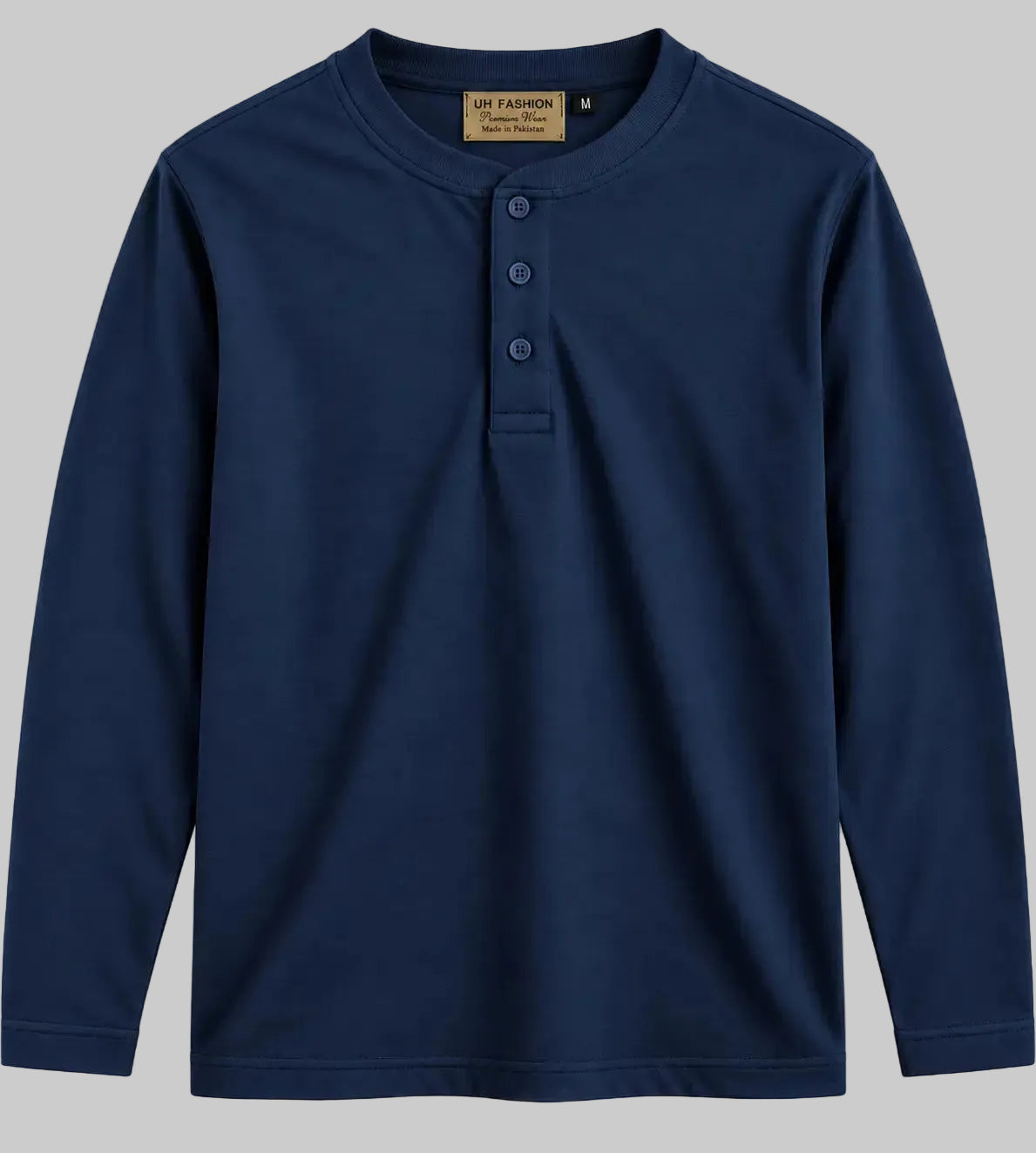UH Fashion Navy Blue 3 Button Long Sleeve Henley Shirt