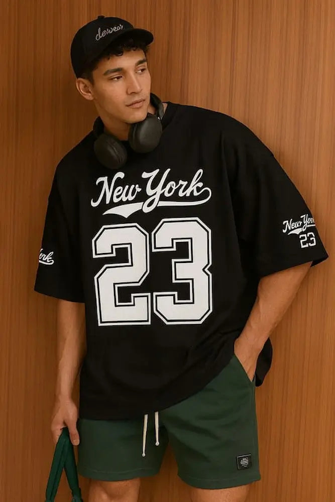 Men Printed Round Neck Cotton Blend Black T-Shirt