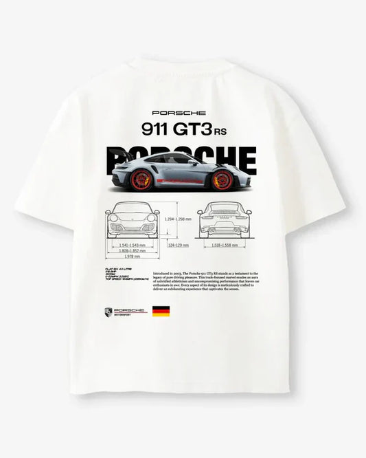 White t-shirt with Porsche 911 GT3 RS design UHFashion.store